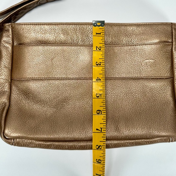 SAS Gold Metallic with Keychain Attachment hand Sewn Crossbody Leather - Picture 11 of 12